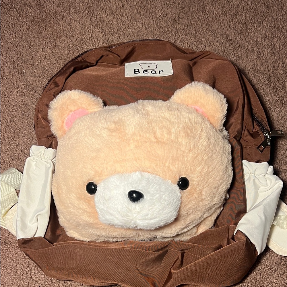 # 64 Cute Bear Backpack with Plush Face